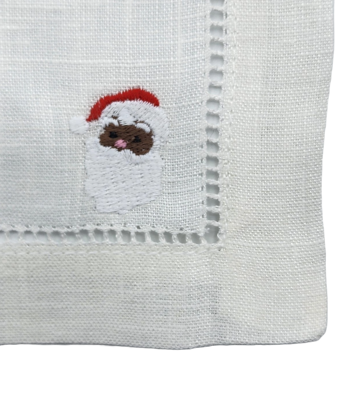 Santa Claus Embroidered Linen Cocktail Napkin