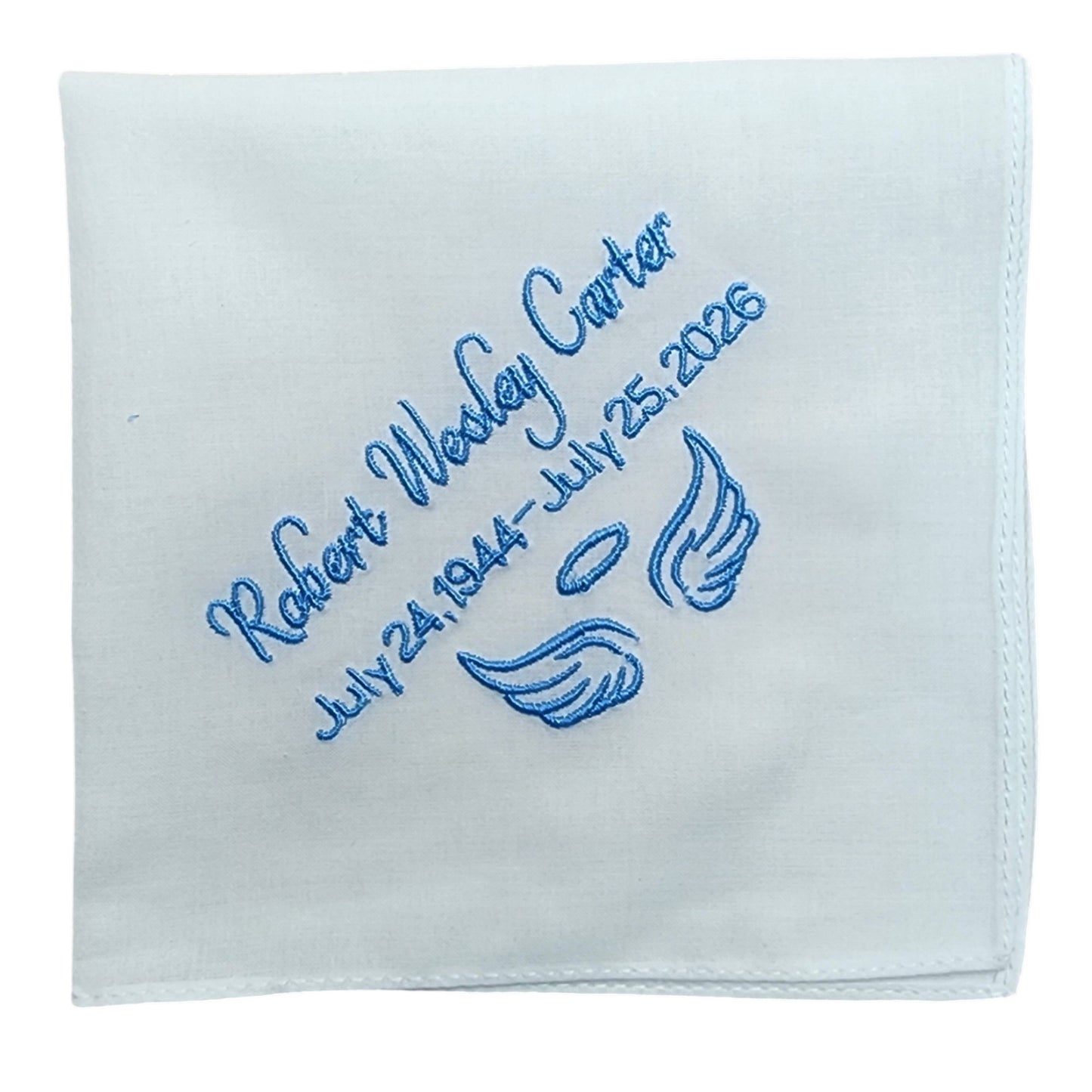 ANGEL WINGS Embroidered Plain Handkerchief with Custom Name and Dates