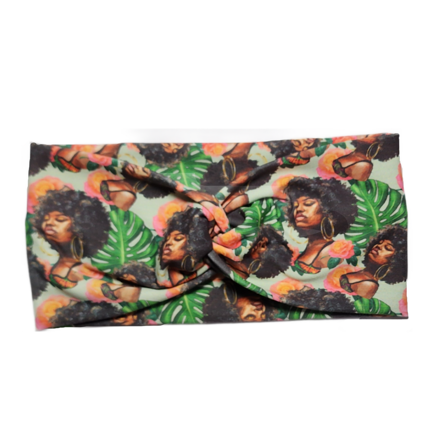 Botanical Afros Twist Knot Fashion Headband - Green/Pink/Orange