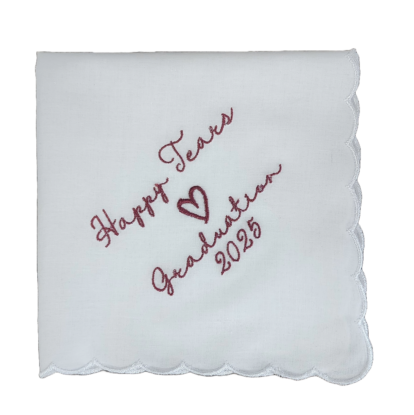 Happy Tears Graduation 2025, Embroidered Square Scalloped Edge Handkerchief, Gifts for Grads