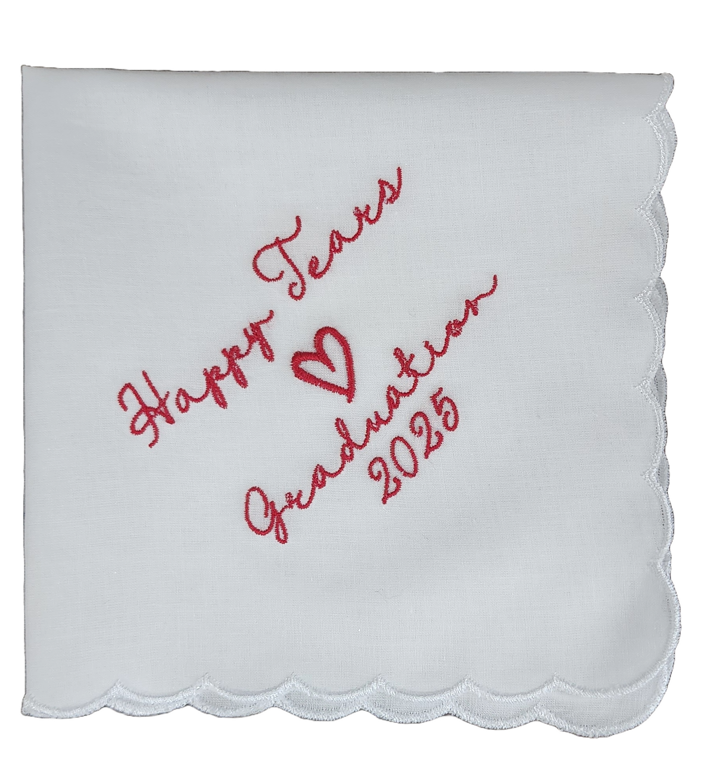 Happy Tears Graduation 2025, Embroidered Square Scalloped Edge Handkerchief, Gifts for Grads