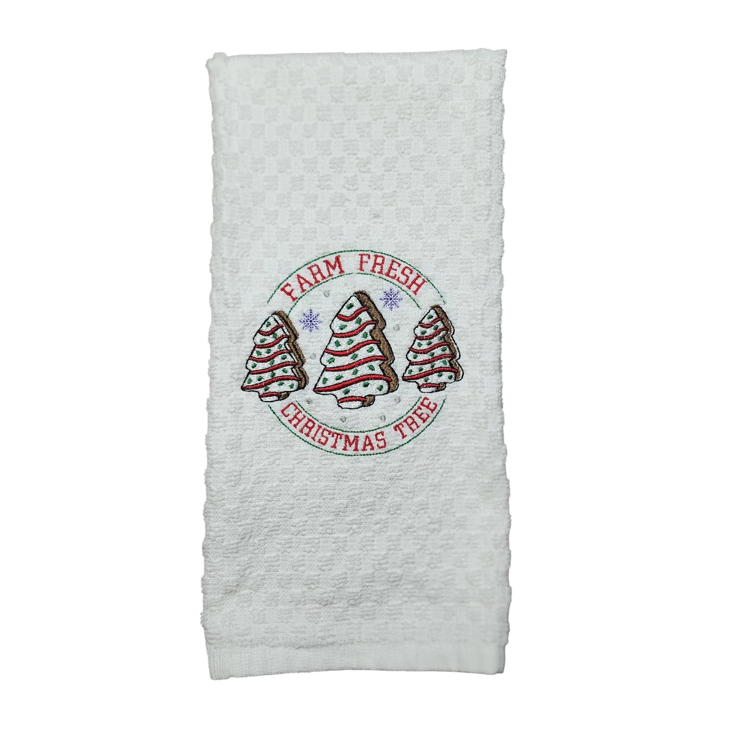 FARM FRESH CHRISTMAS TREE Embroidered Dish Towel - White