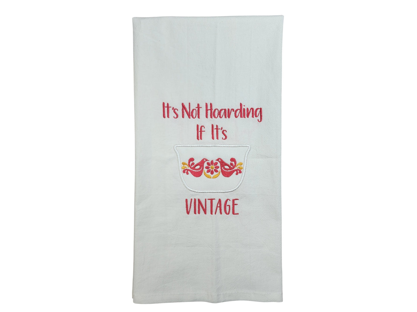 It's Not Hoarding If It's Vintage Embroidered Applique Flour Sack Tea Towel - Friendship Orange Red