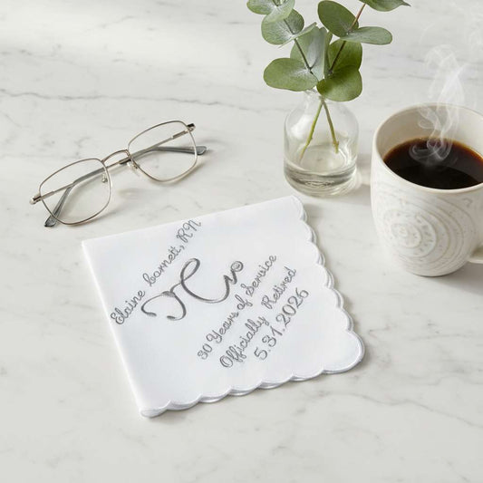 Personalized Retirement Gift for Nurse, Embroidered Handkerchief with Monogram Stethoscope, Name and and Date