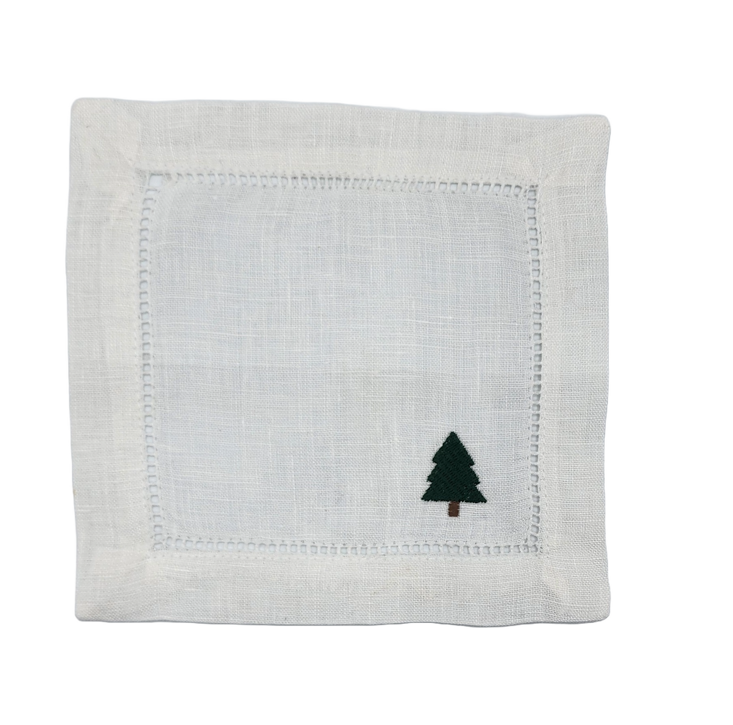 Pine Christmas Tree Embroidered Linen Cocktail Napkin