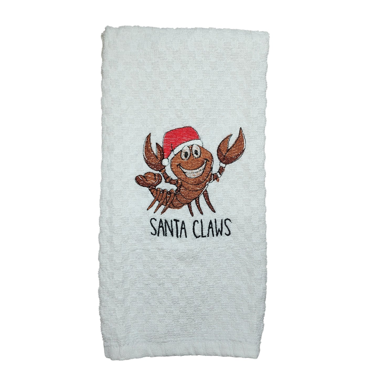 SANTA CLAWS Embroidered Dish Towel - White