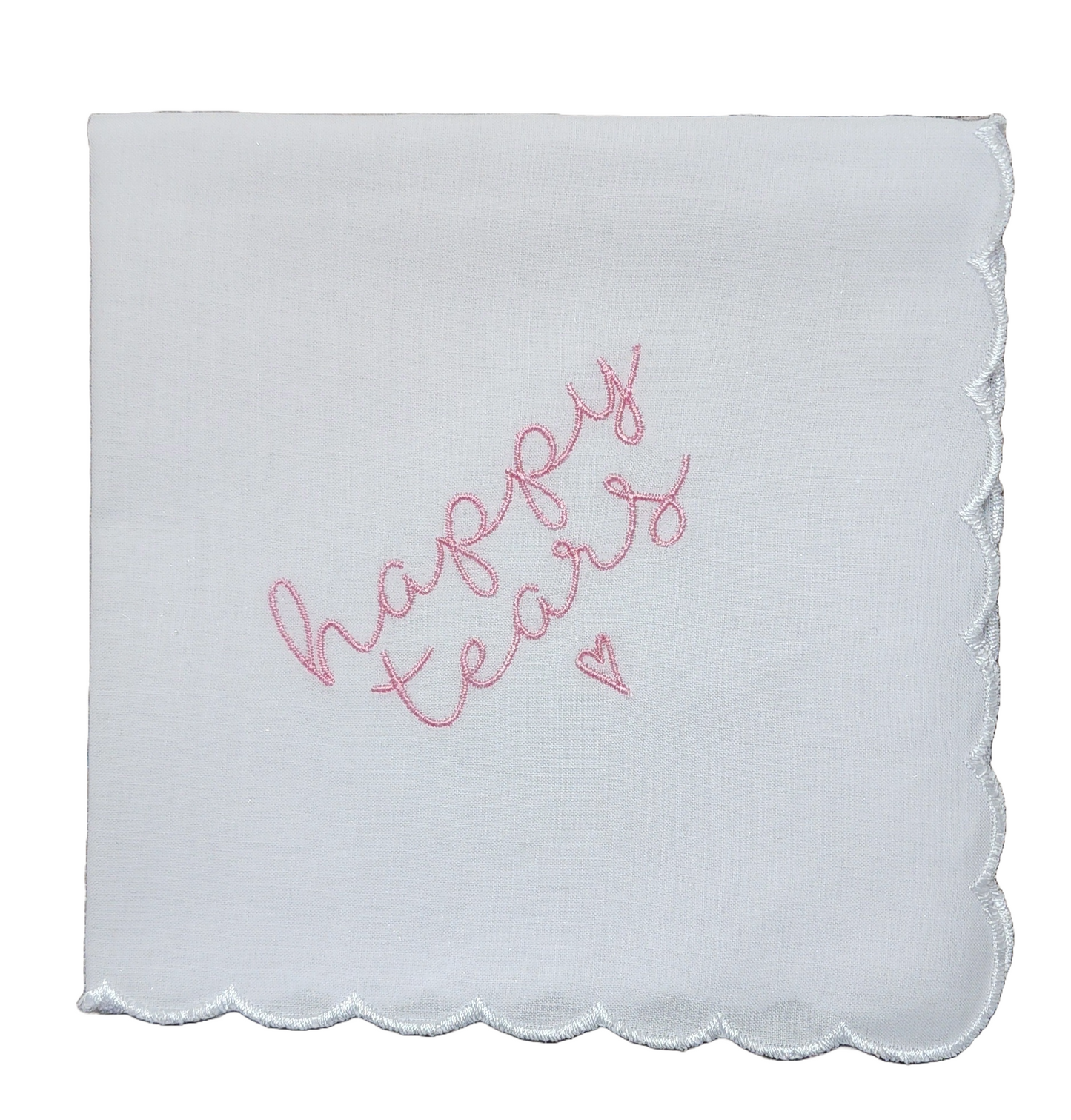 HAPPY TEARS Embroidered Square Scalloped Edge Handkerchief - Pastel Pink