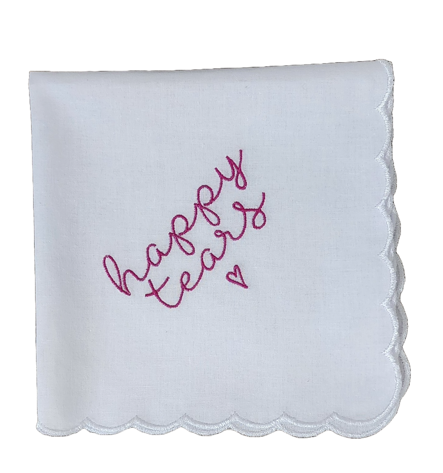 HAPPY TEARS Embroidered Square Scalloped Edge Handkerchief - Magenta
