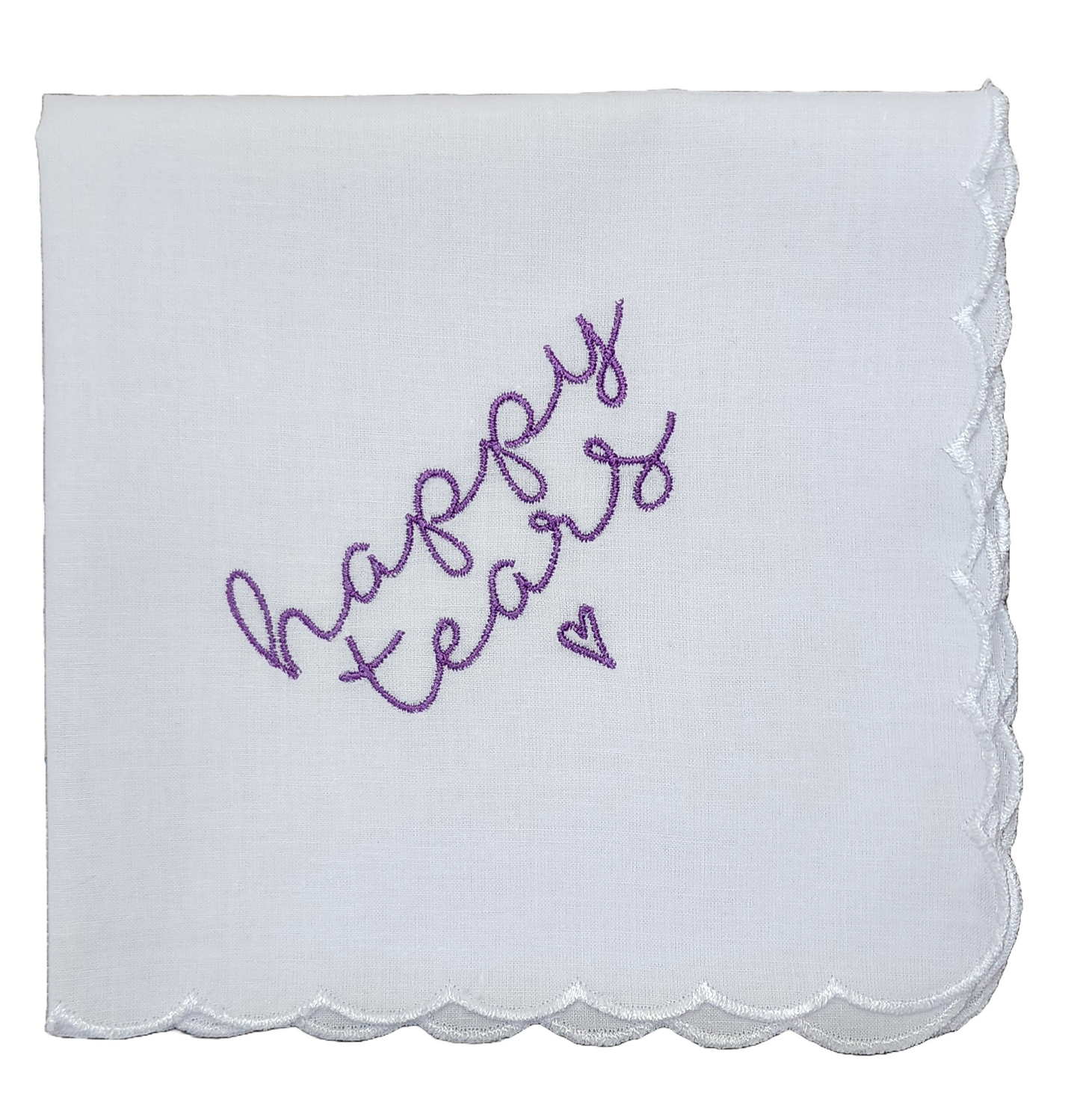 HAPPY TEARS Embroidered Square Scalloped Edge Handkerchief - Purple