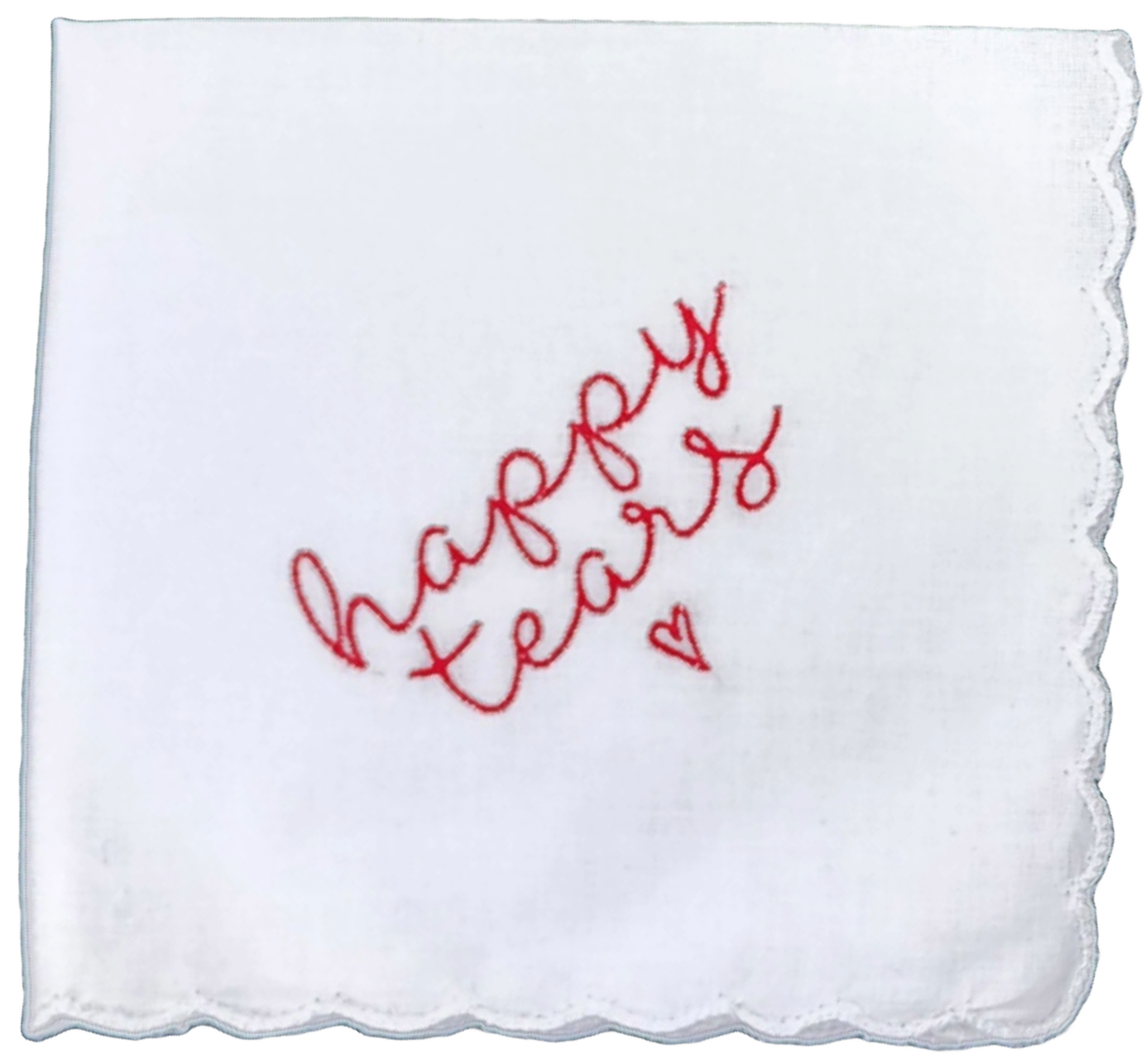 HAPPY TEARS Embroidered Square Scalloped Edge Handkerchief - Red