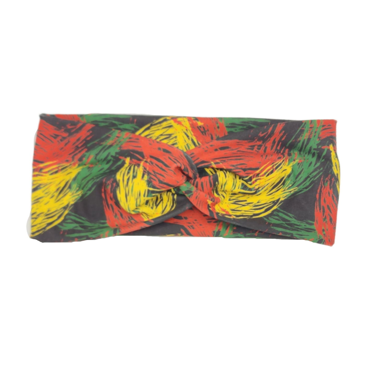 BHM Brushstrokes Print Twist Knot Fashion Headband - Black/Red/Green/Gold