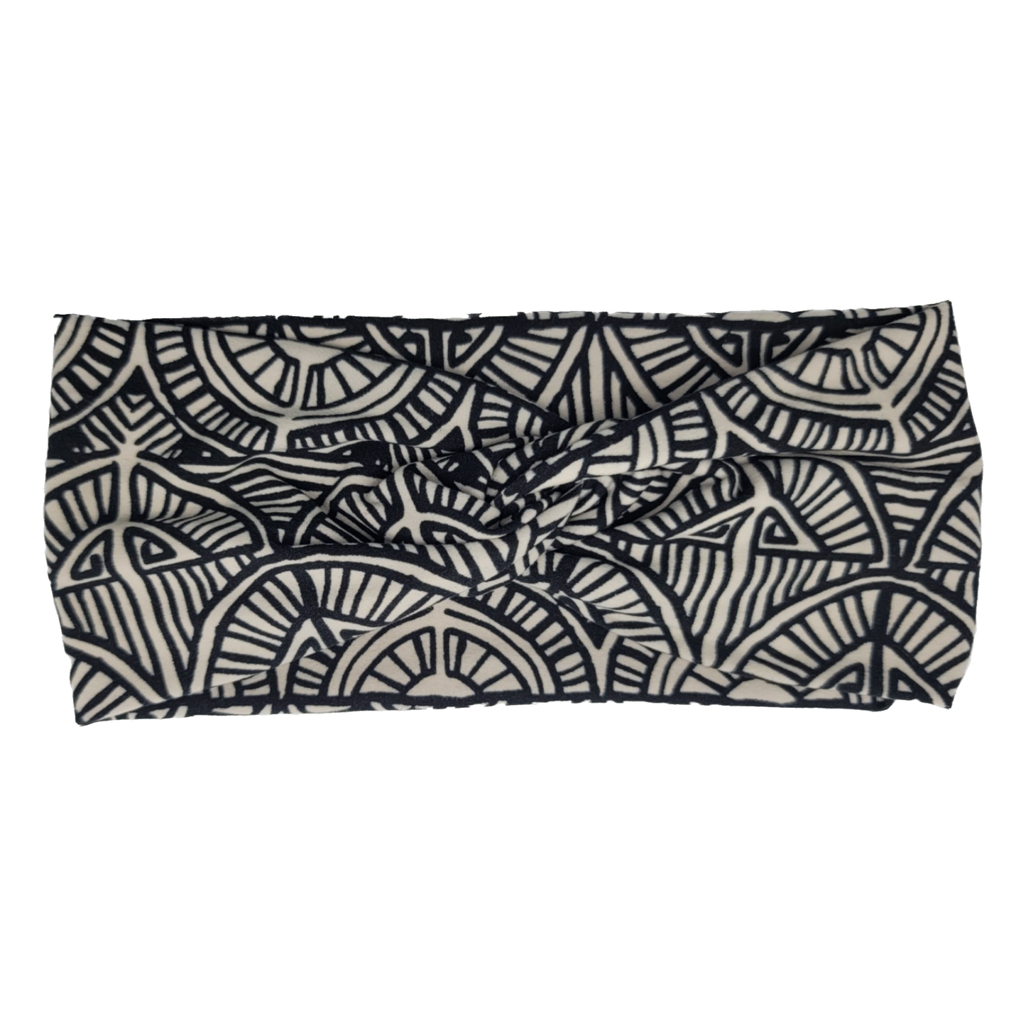 Ethnic Print Twist Knot Fashion Headband - Black/Ivory
