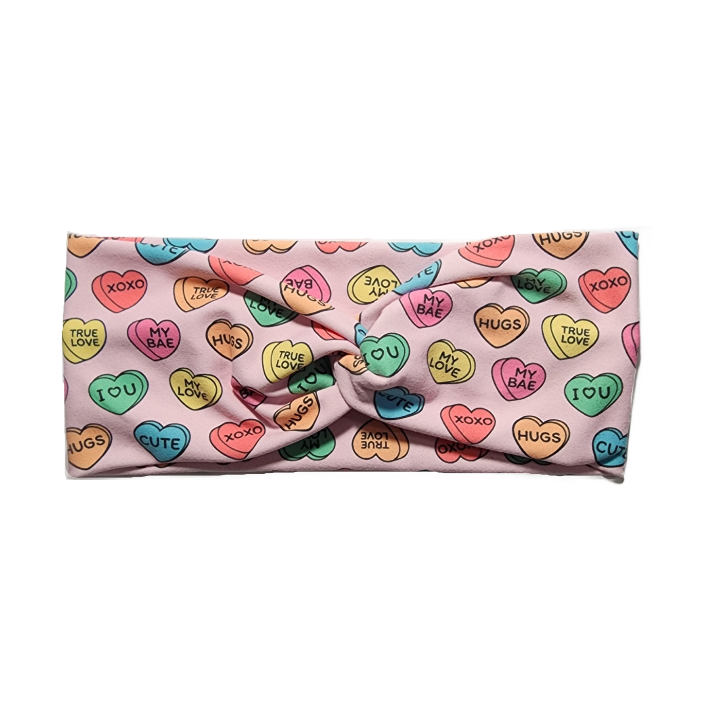 Valentines Day Conversation Hearts Twist Knot Fashion Headband - Pink Multi