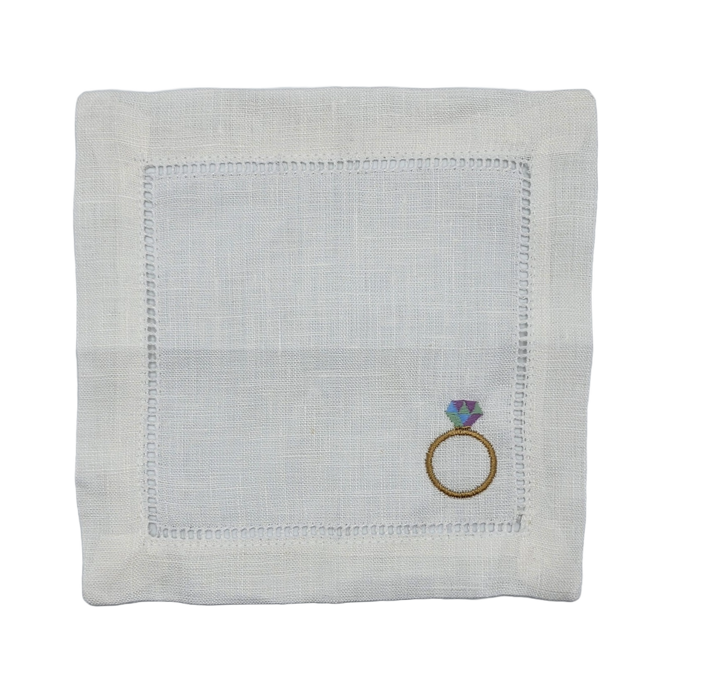 Wedding Ring Embroidered Linen Cocktail Napkin