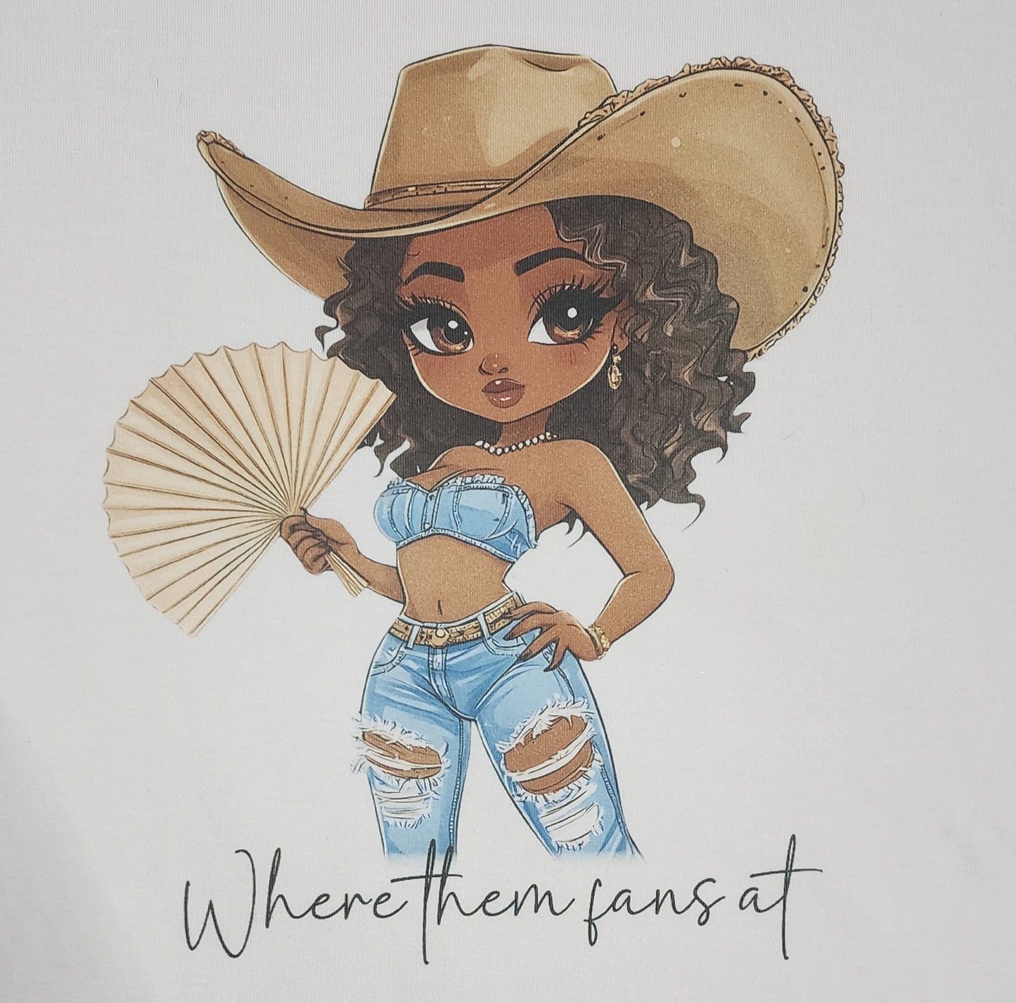 "Where Them Fans At" Crew Neck Tee Shirt - Denim