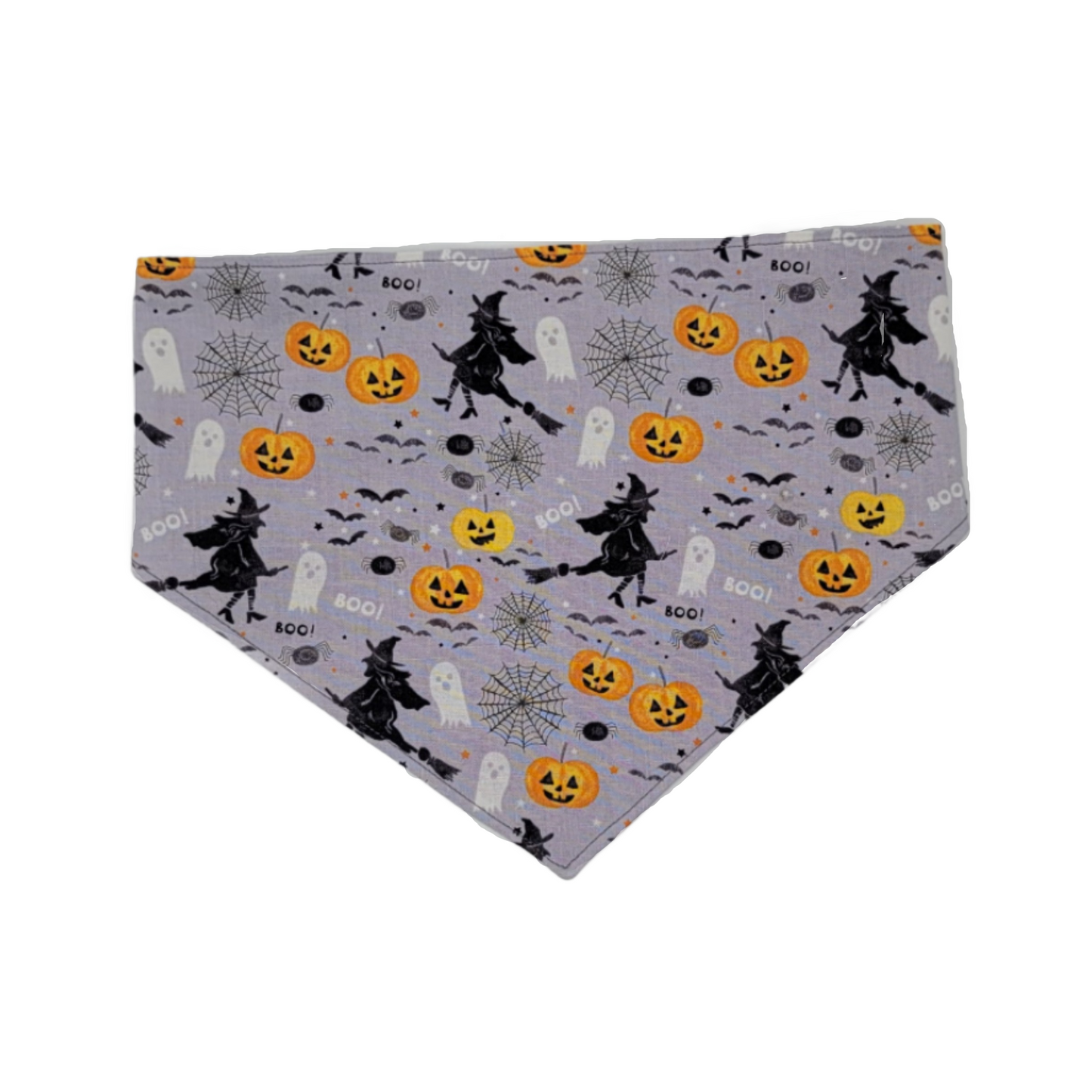 Reversible Halloween Pet Bandana - Witches/Webs/Pumpkin Print