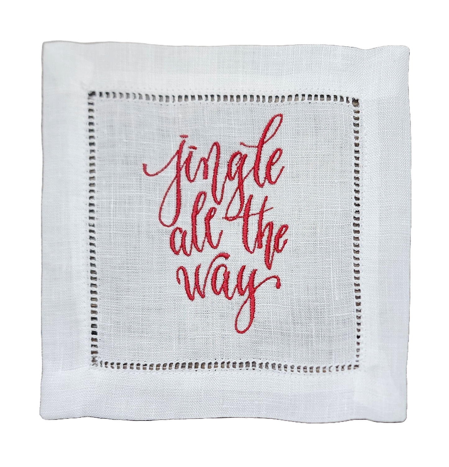Jingle All the Way Embroidered Linen Cocktail Napkin
