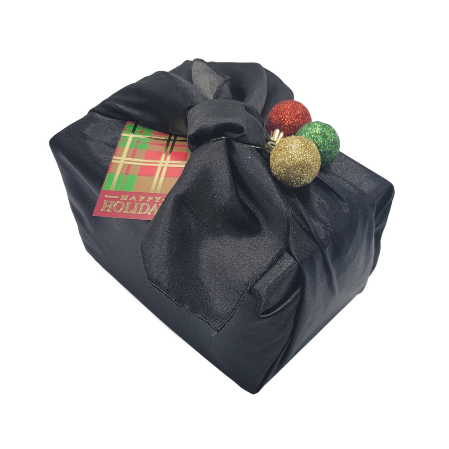 Furoshiki 3 pc Fabric Gift Wrap Kit - Holiday/Black Satin