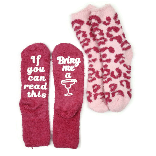 2 pair Fuzzy Socks with Puffy Design - If You Can Read This Bring Me A Margarita