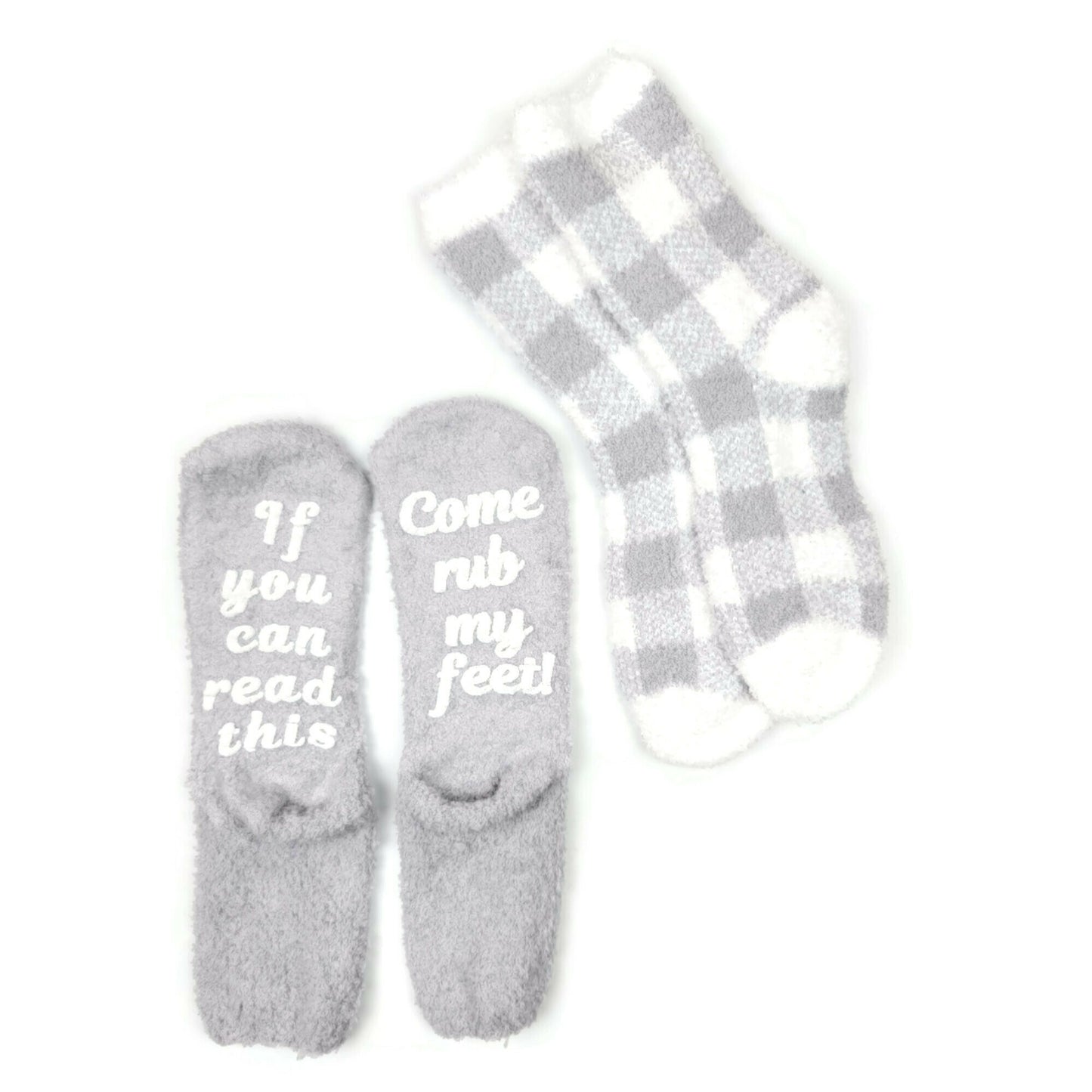 2 pair Fuzzy Socks with Puffy Design - If You Can Read This Come Rub My Feet