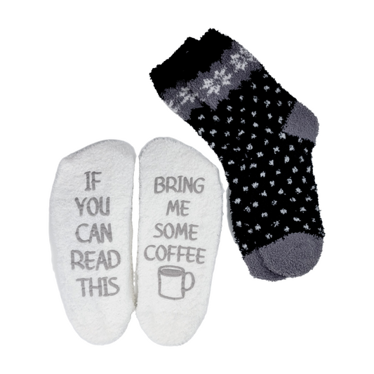 2 pair Fuzzy Socks with Puffy Design - If You Can Read This Bring Me Some Coffee