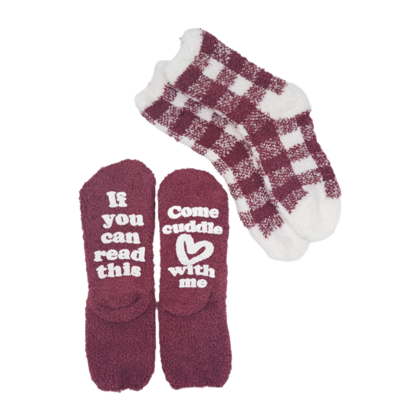 2 pair Fuzzy Socks with Puffy Design - If You Can Read This Come Cuddle with Me