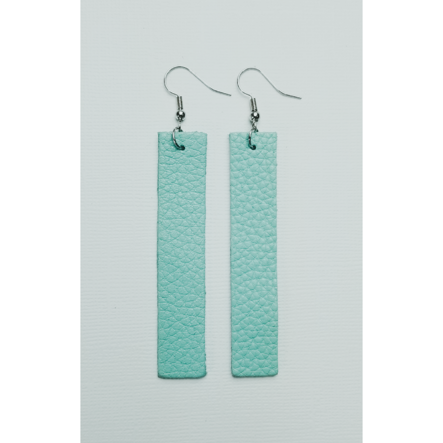 Genuine Leather Bar Earrings - Mint Green