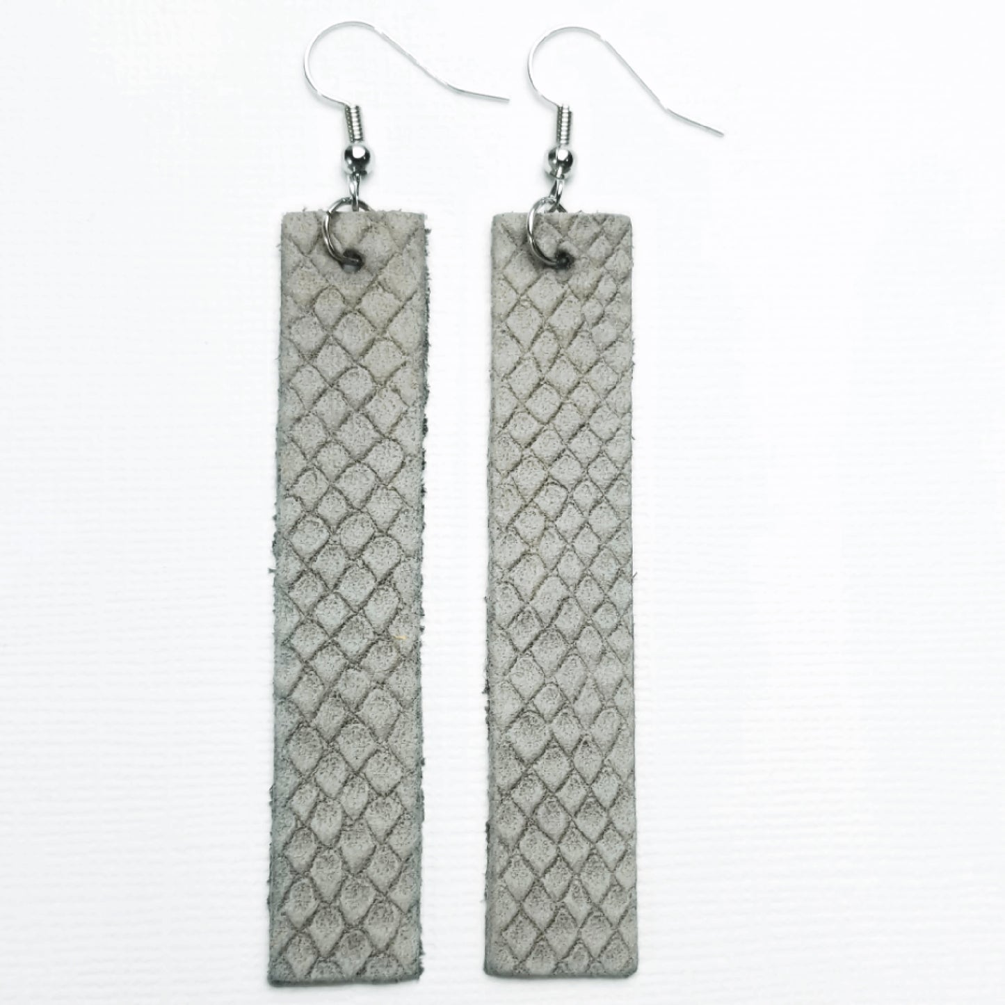 Genuine Leather Bar Earrings - Embossed Grey