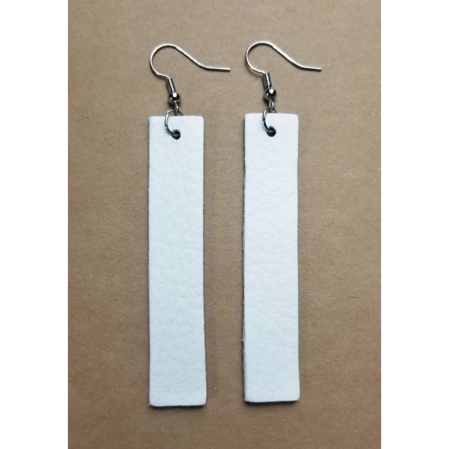 Genuine Leather Bar Earrings - White