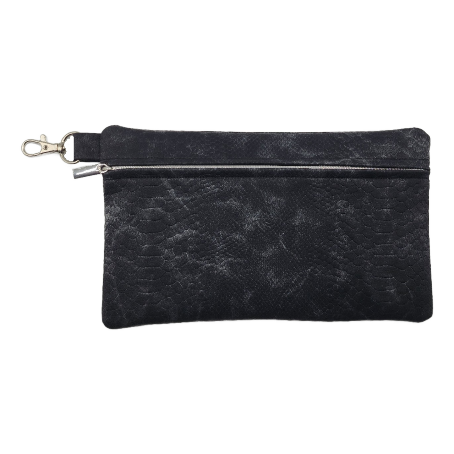 Front Zipper Lined Bag - Vegan Leather Snakeskin Black