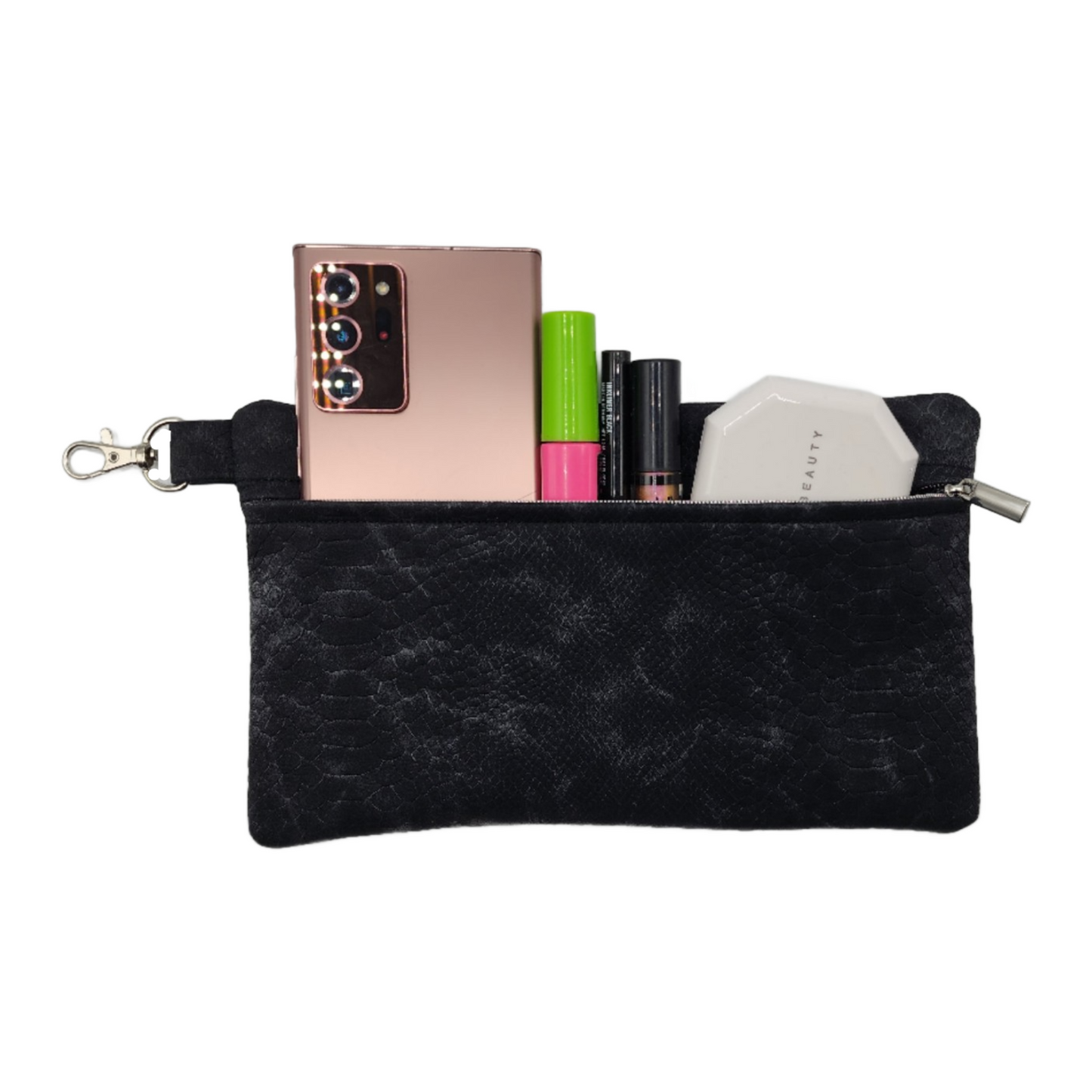 Front Zipper Lined Bag - Vegan Leather Snakeskin Black