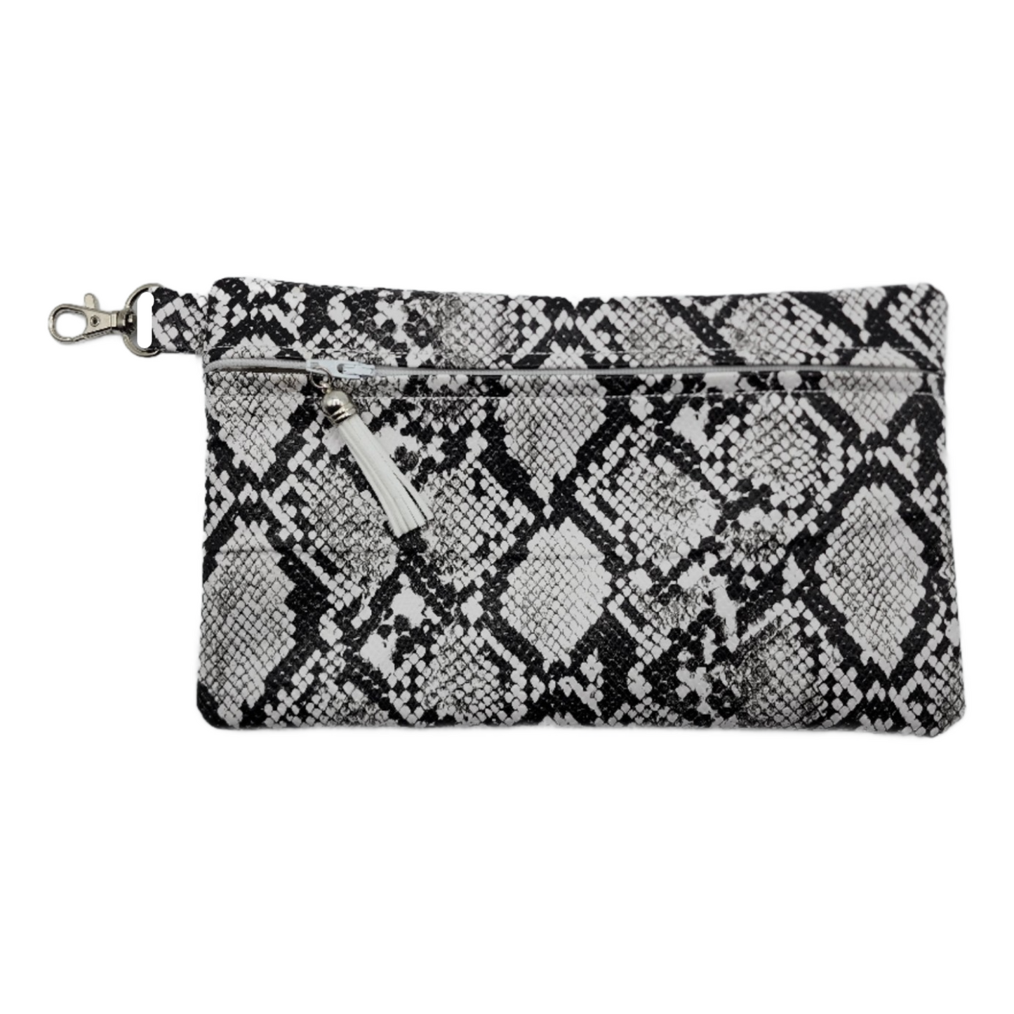Front Zipper Lined Bag - Vegan Leather Snakeskin Black/White