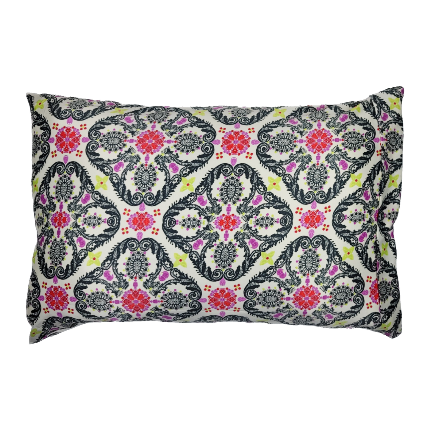 Luxe Satin Zippered Pillowcase - Cream Scroll Print