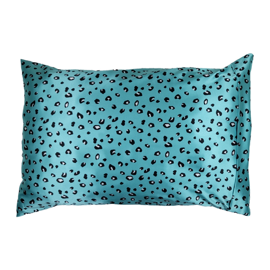 Luxe Satin Zippered Pillowcase - Turquoise Animal Print