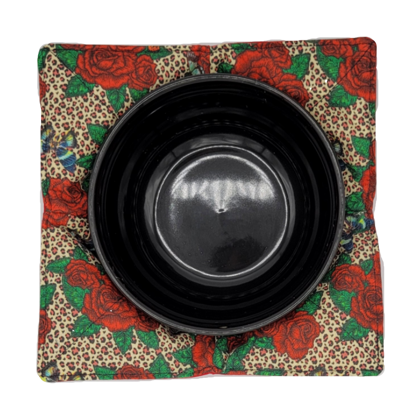 Reversible Bowl Cozy - Red Roses on Leopard/Red