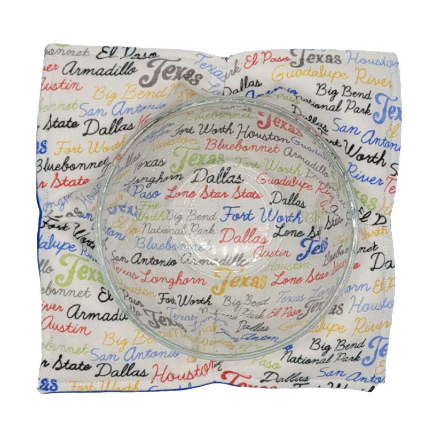 Reversible Bowl Cozy - Texas Cities Ivory/Royal