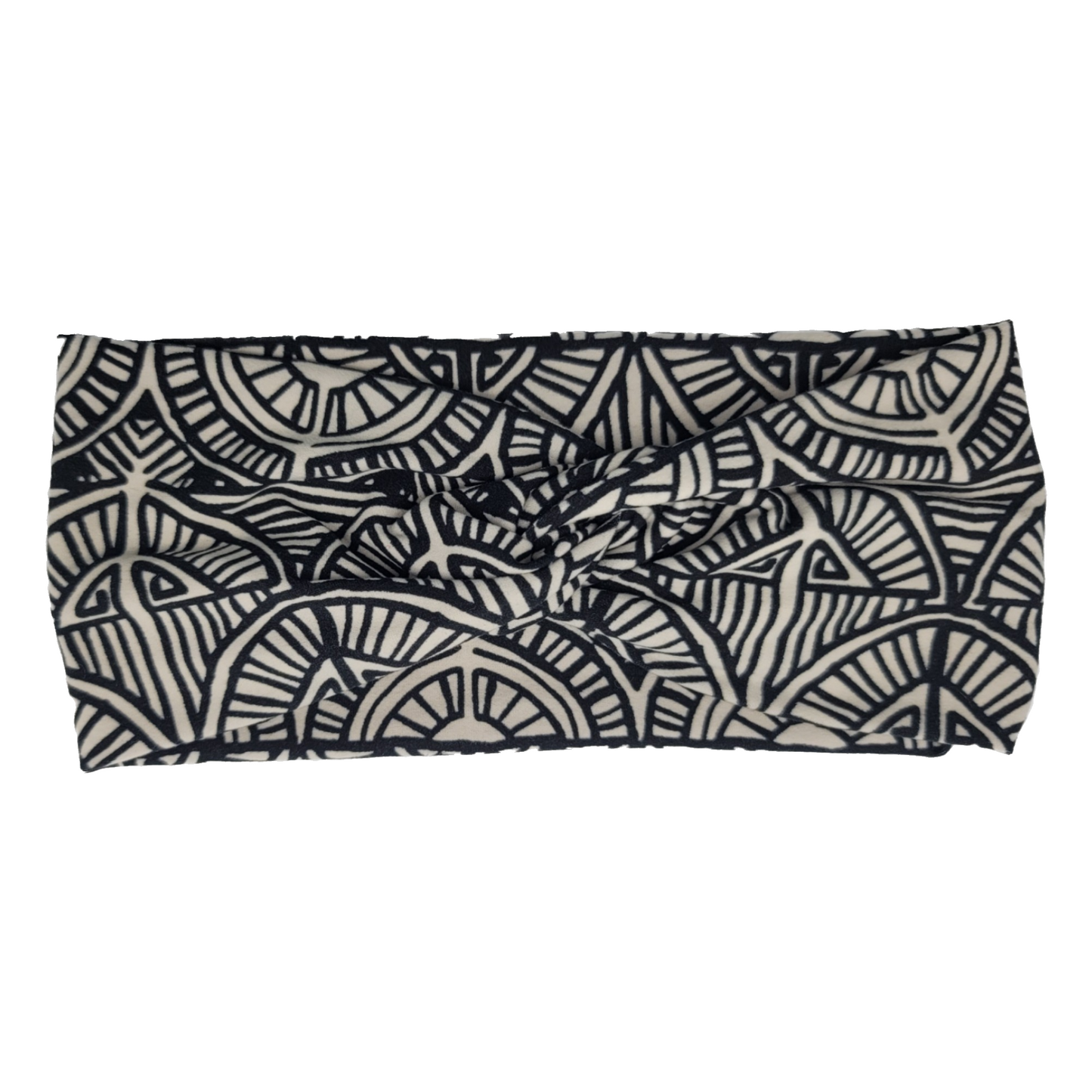 Twist Knot Knit Headband - Ethnic Print Black/Ivory