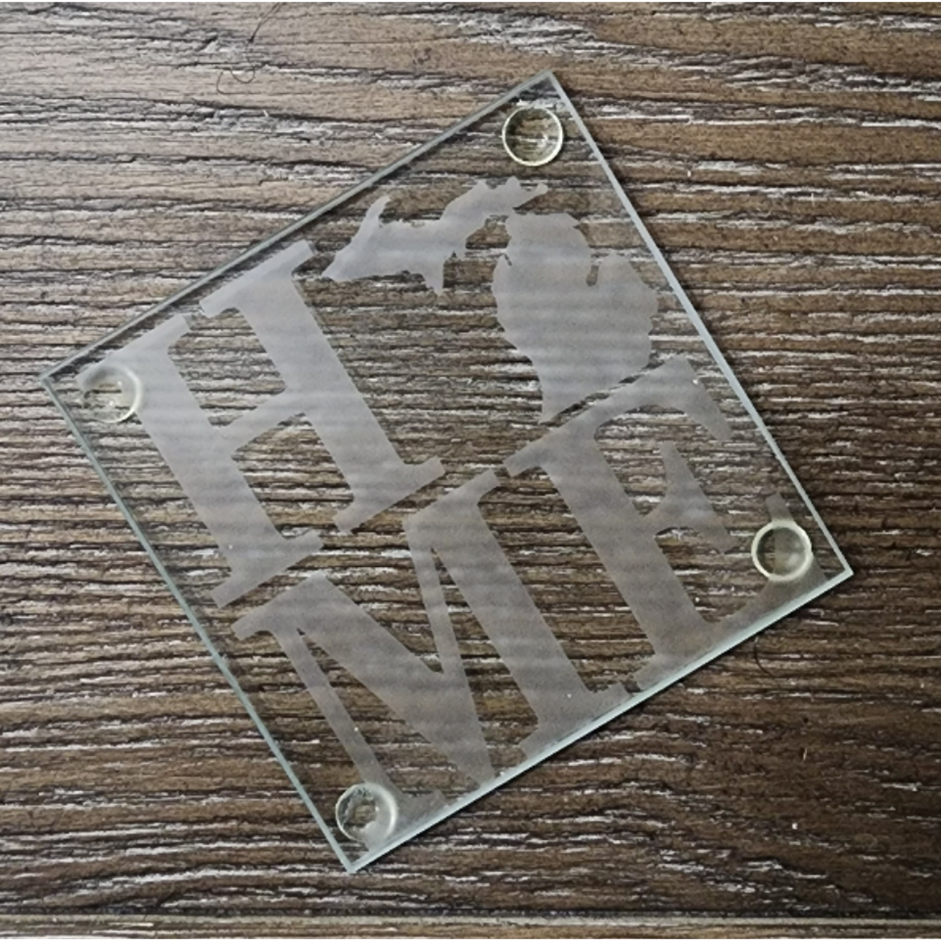 Michigan State Pride HOME Square Etched Glass Coaster