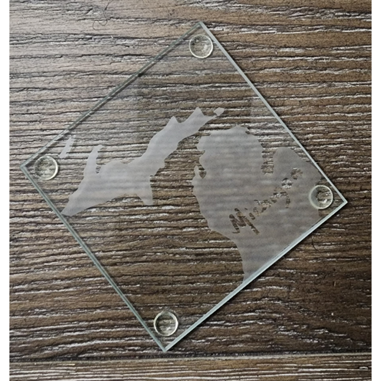 Michigan State Pride Square Etched Glass Coaster