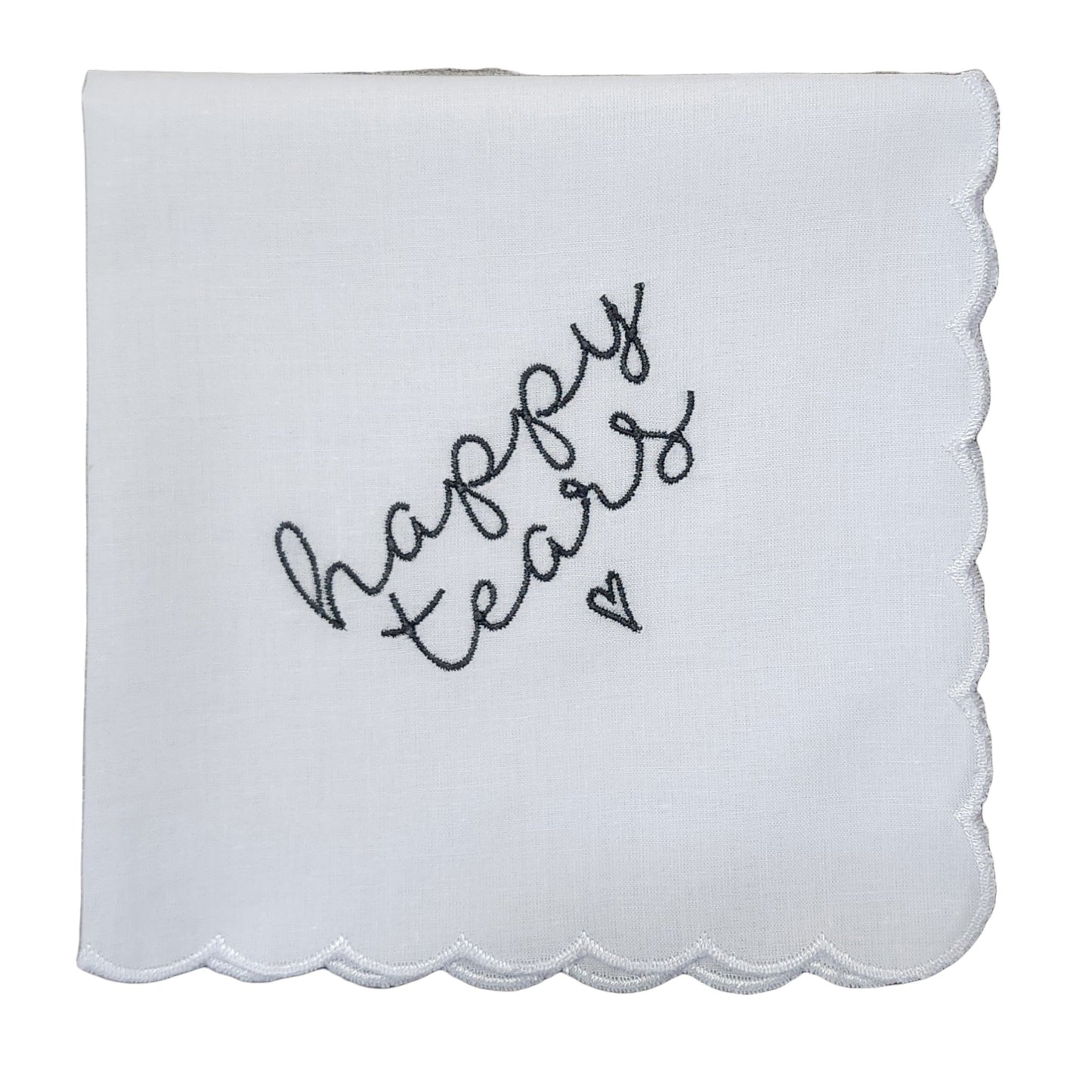 HAPPY TEARS Embroidered Scalloped Edge Handkerchief