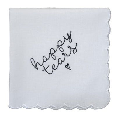 HAPPY TEARS Embroidered Scalloped Edge Handkerchief