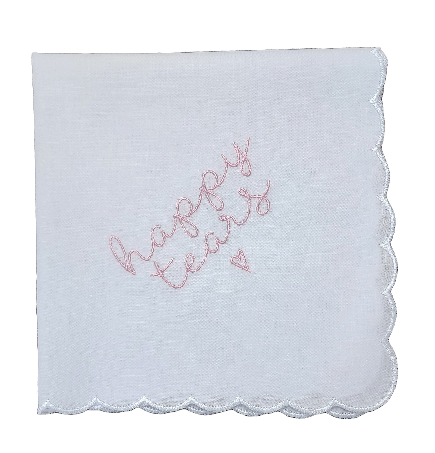 HAPPY TEARS Embroidered Scalloped Edge Handkerchief