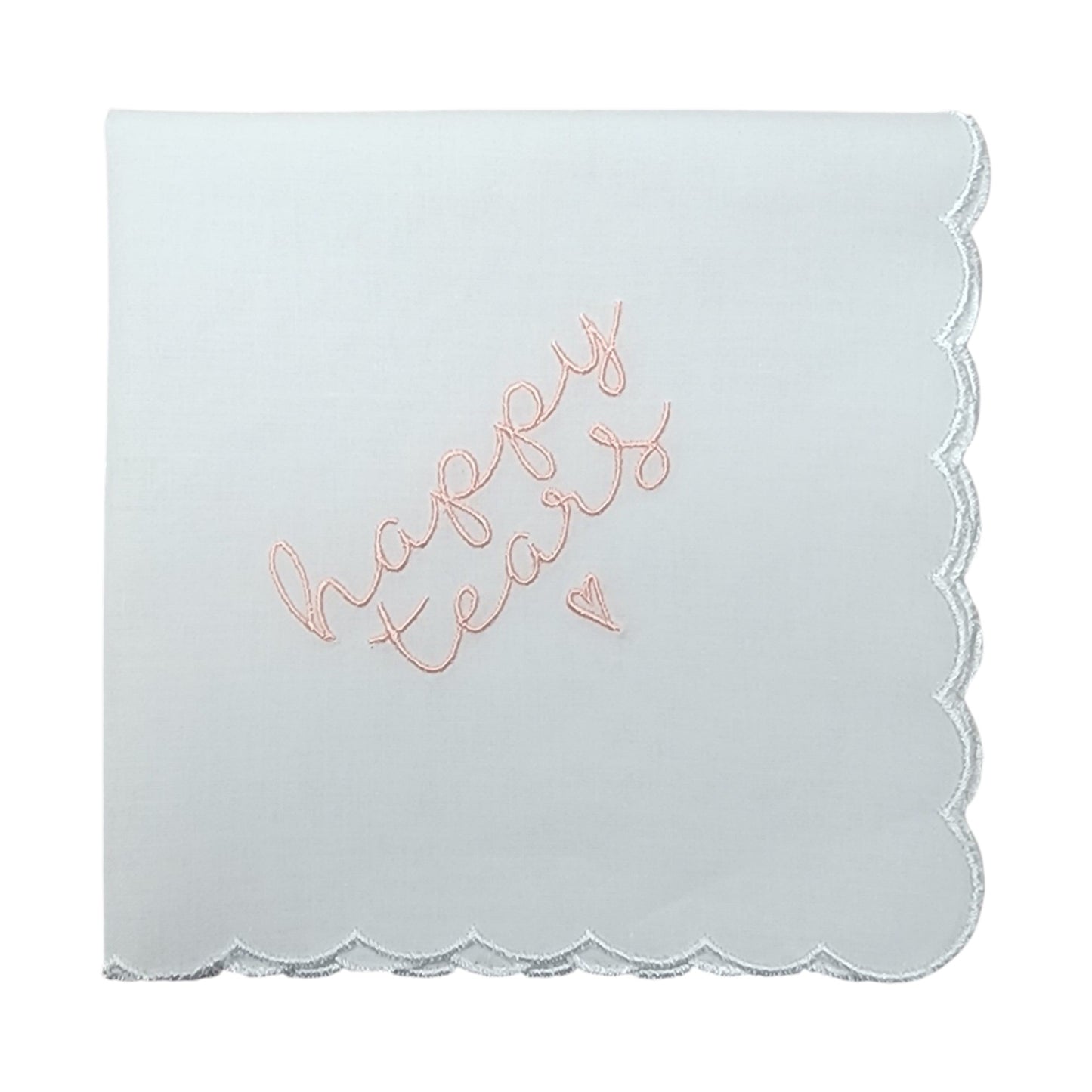 HAPPY TEARS Embroidered Scalloped Edge Handkerchief