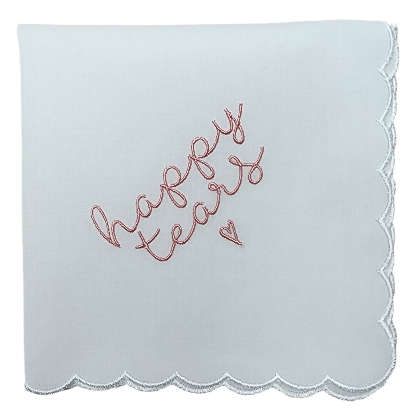 HAPPY TEARS Embroidered Scalloped Edge Handkerchief
