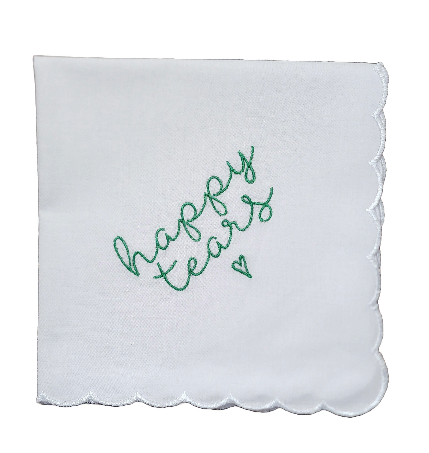 HAPPY TEARS Embroidered Scalloped Edge Handkerchief