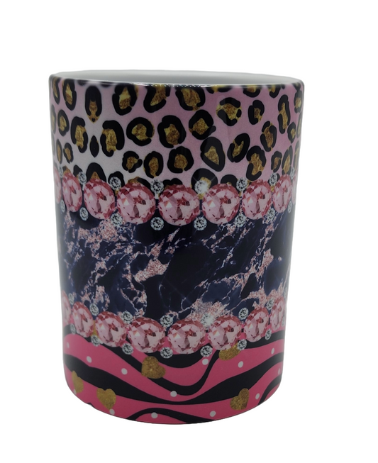 15 oz Ceramic Mug - Pink Cheetah and Marble Valentine