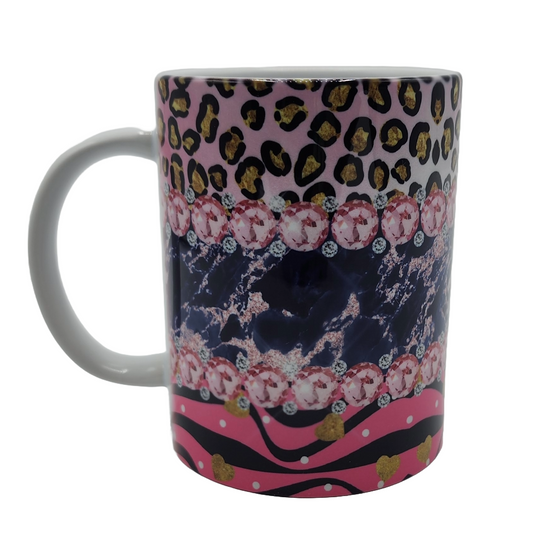 15 oz Ceramic Mug - Pink Cheetah and Marble Valentine