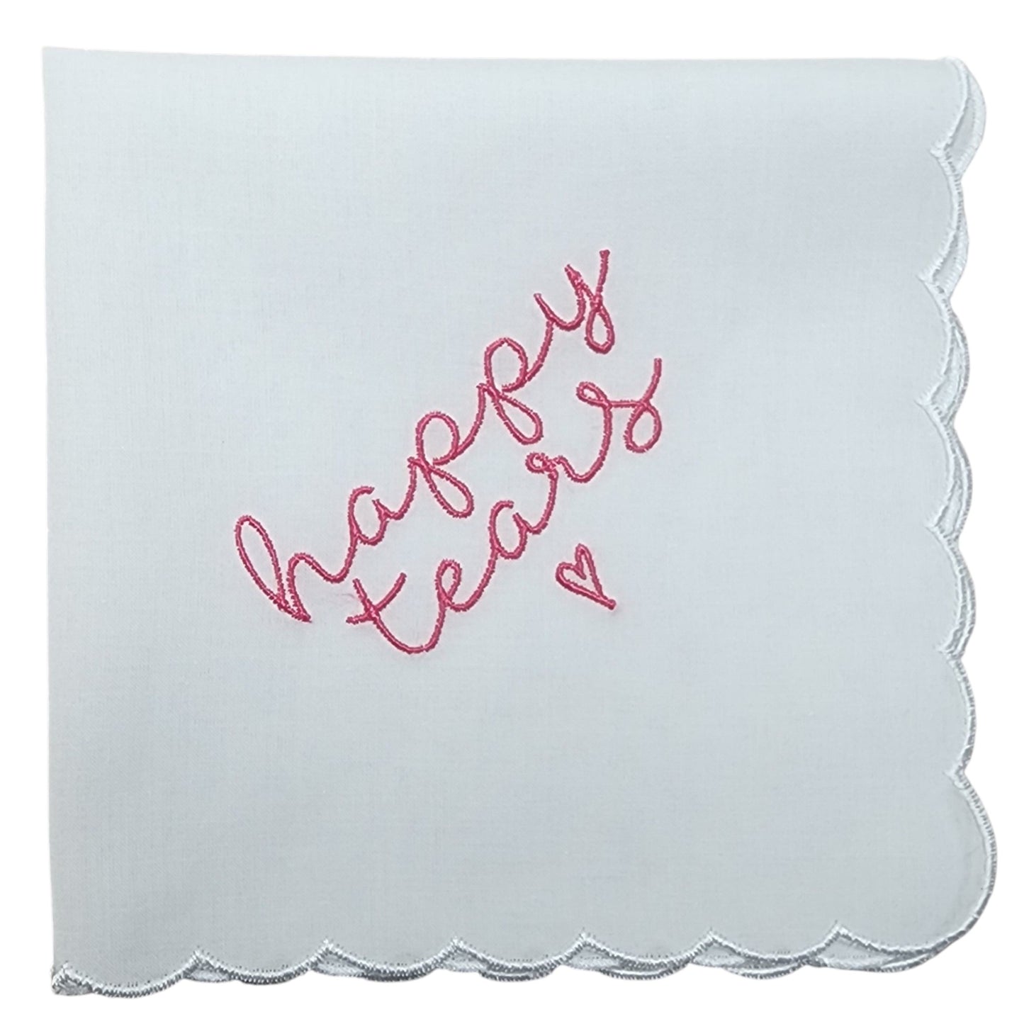 HAPPY TEARS Embroidered Scalloped Edge Handkerchief