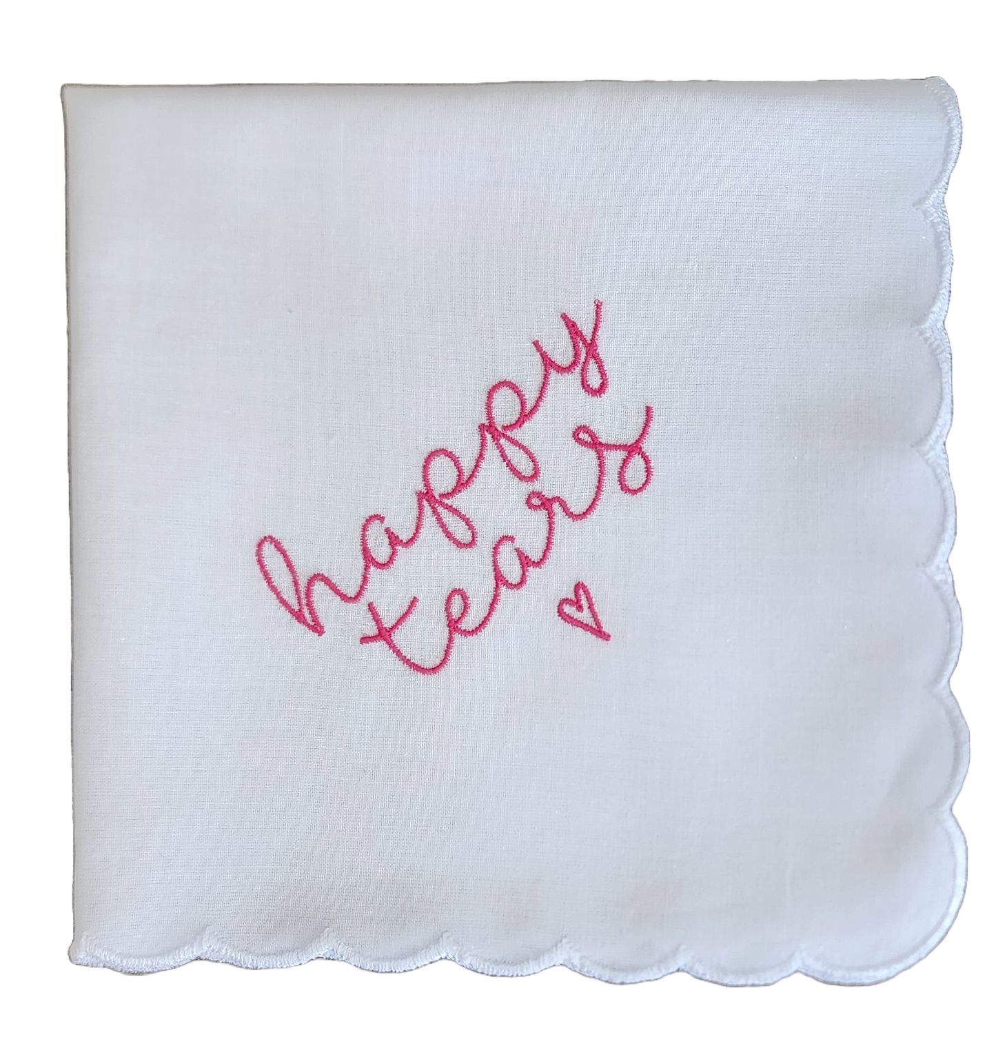 HAPPY TEARS Embroidered Scalloped Edge Handkerchief