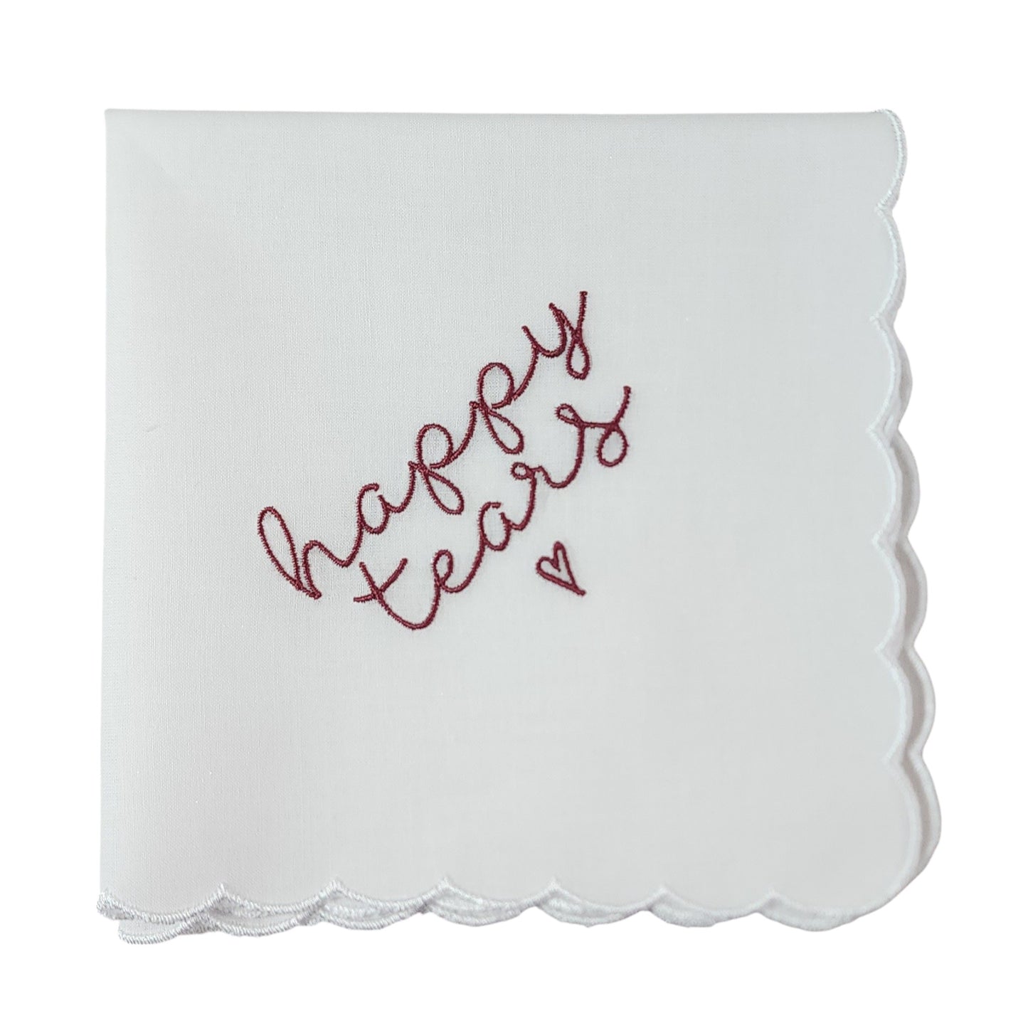 HAPPY TEARS Embroidered Scalloped Edge Handkerchief